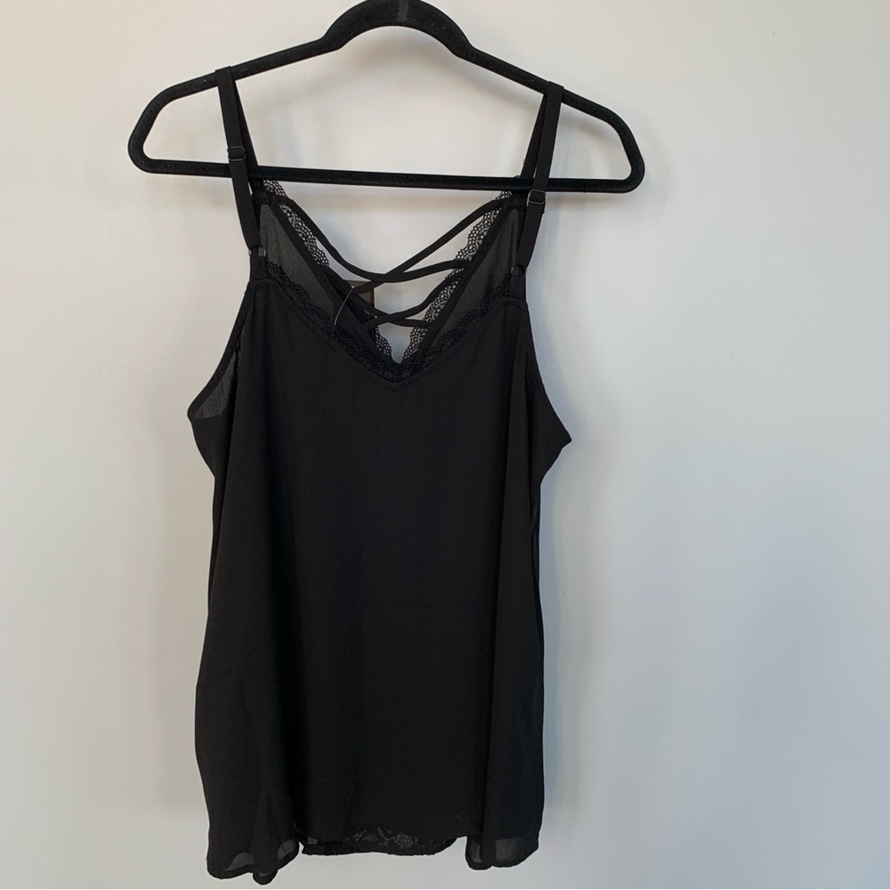 Torrid Black Sheer Strappy Tank Top Size 1X/14-16 NWT‎